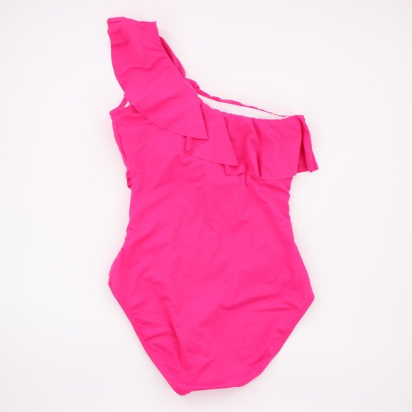 NWT Bright Pink One Shoulder Ruching Ruffle 8 - Picture 4 of 6